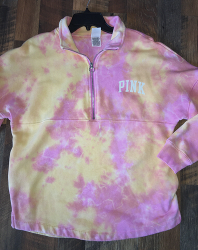 Victoria's Secret Pink Varsity Half Zip Pullover Sweatshirt Sz. S Tie Dye Logo - Picture 5 of 5