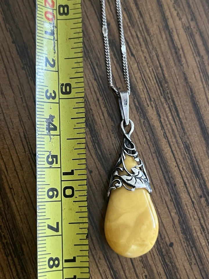 Colgante ámbar yema de huevo báltico de plata de ley 925 con collar 925, pendientes Foto 4 de 4