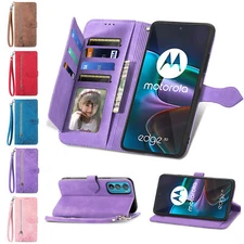For Motorola Moto G Play/Power/Stylus/Pure Zipper Wallet Flip Holder Phone Case