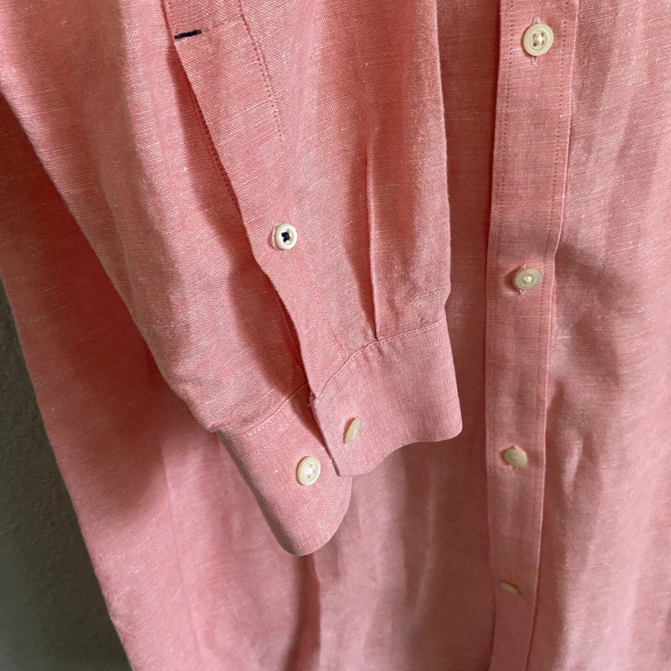 Camisa de vestir Banana Republic para hombre talla XL calce ajustado melocotón manga larga 100 % lino Foto 3 de 4