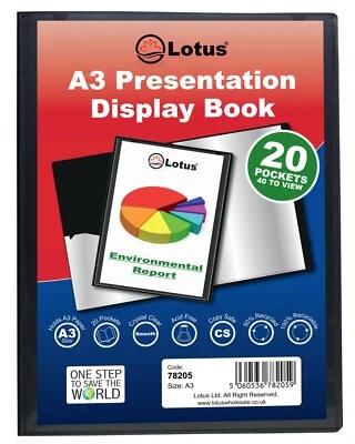 A3 Black Presentation Display Book - 10/20/40/60 Pocket Eco-Friendly Folder