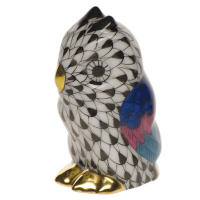 HEREND,  OWL MINIATURE, BLACK FISHNET,  #VHNM-05106, BRAND NEW, MINT & BOX!