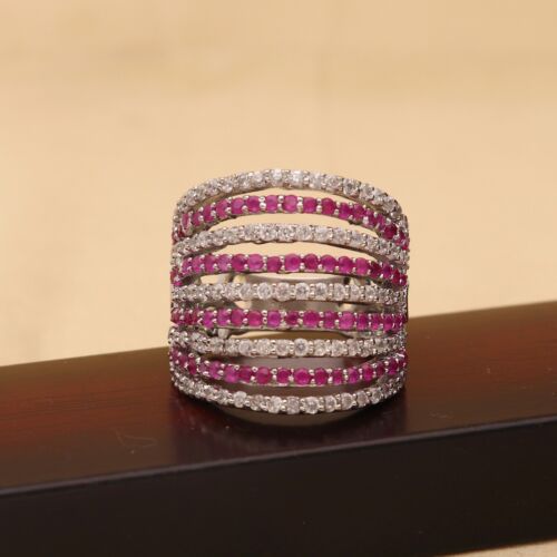 Elegant Mehrfarbig Mit Weiß Cz Multiband Ring IN Silberfarben - 7 Reihen Design - Bild 17 von 70