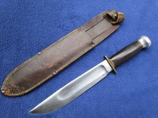 ANTIQUE ORIGINAL US MARBLE`S 8" BLADE IDEAL KNIFE AND ORIGINAL LEATHER SHEATH