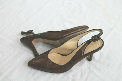 MARCHEZ VOUS XO YEARDLEY 8 BROWN EMBOSSED SNAKE LEATHER SLINGBACK ITALIAN SHOES