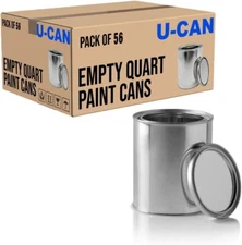 Empty Metal Quart Paint Cans with Lids - Box of 56  - 9075