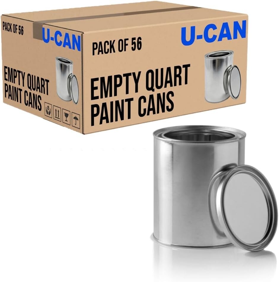 Empty Metal Quart Paint Cans with Lids - Box of 56  - 9075