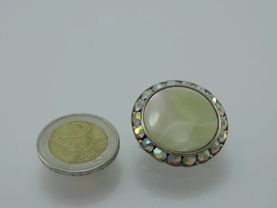 Brosche Mode Schmuck Perlmutt mit Strasssteinen Vintage - Bild 3 von 3