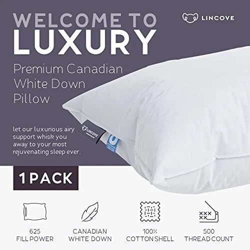 Cloud Natural Canadian White Down Luxury Sleeping Pillow 625 Fill