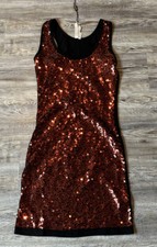 NWT CRISTINA LOVE Rust Sequined Front / Black Jersey Back Sleeveless Dress M