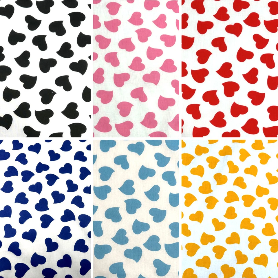 Polycotton Fabric Tossed Love Hearts Valentines Heart Romance