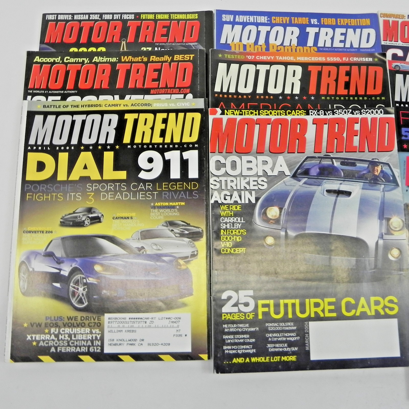 2004 MOTOR TREND MAGAZINE LOT OF 9 ISSUES RACING CAR CUSTOM MUSCLE DRAG TRACK