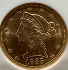 1885 S GOLD USA $5 LIBERTY HEAD HALF EAGLE COIN NGC MINT STATE 62 EXQUISITE!!1