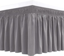 Wrap Around Bed Skirts for Queen Beds 15" Drop, Silver Grey Adjustable Elastic