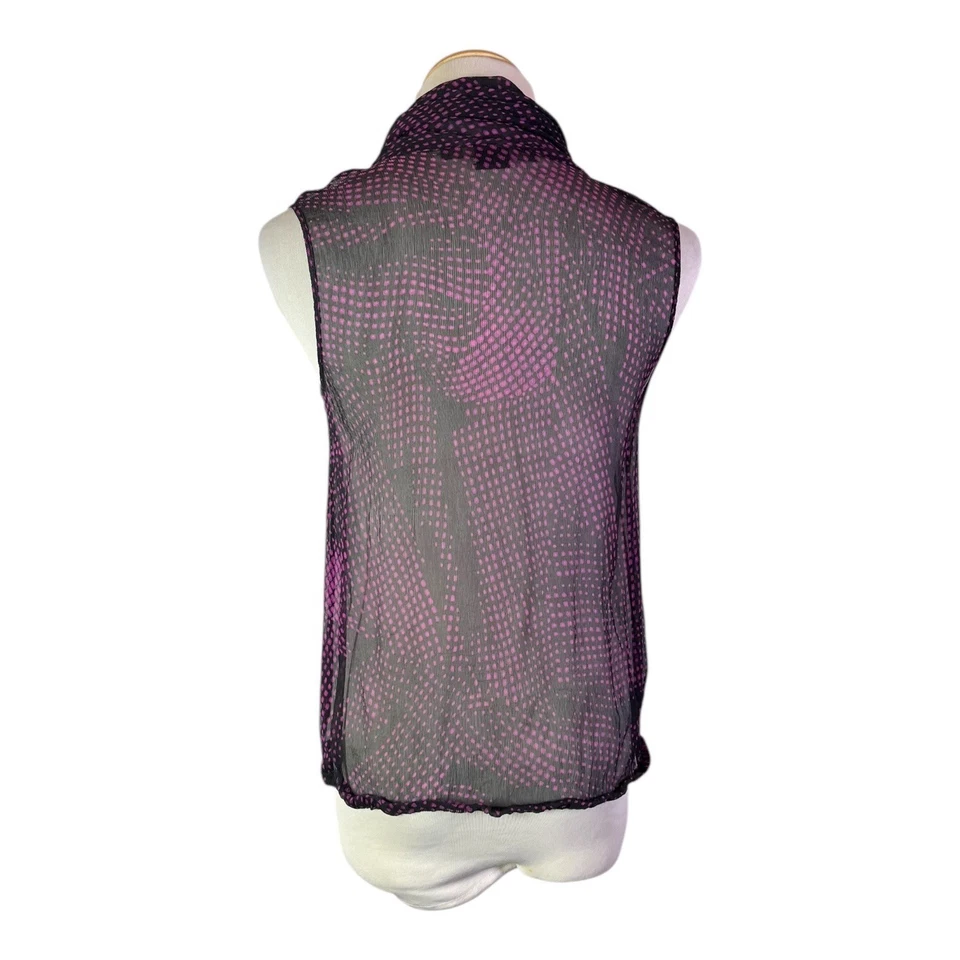 Blusa Yansi Fugel Talla 2 Seda Arrugada Transparente Sin Mangas Corbata Cuello Marrón Magenta Foto 4 de 4