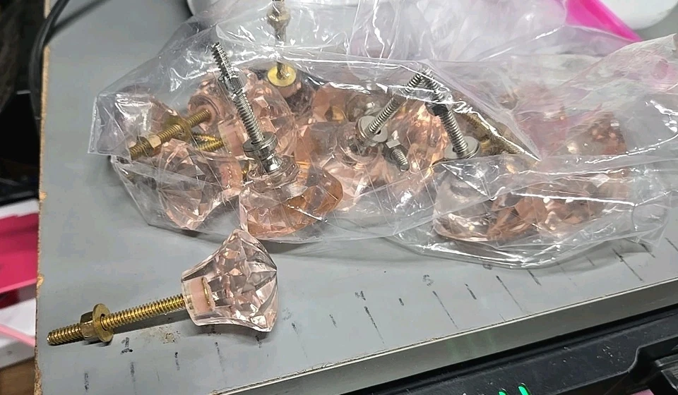 15 maçanetas de armário de vidro rosa vintage móveis ferragens de armário porta puxar diamante - Imagem 4 de 4