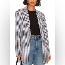 NEW Favorite Daughter The Breakup Blazer Black White Gingham One Button Size 2