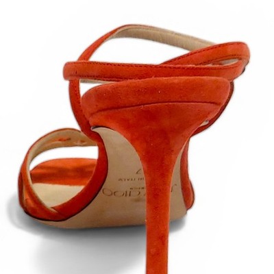 Jimmy Choo Mimi 100 Orange Suede Strappy High Heel Designer