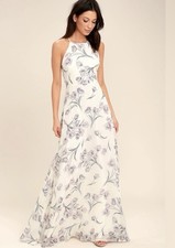 Lulu's Adventure Seeker Cream Floral Print Maxi Dress. Size S Open Back