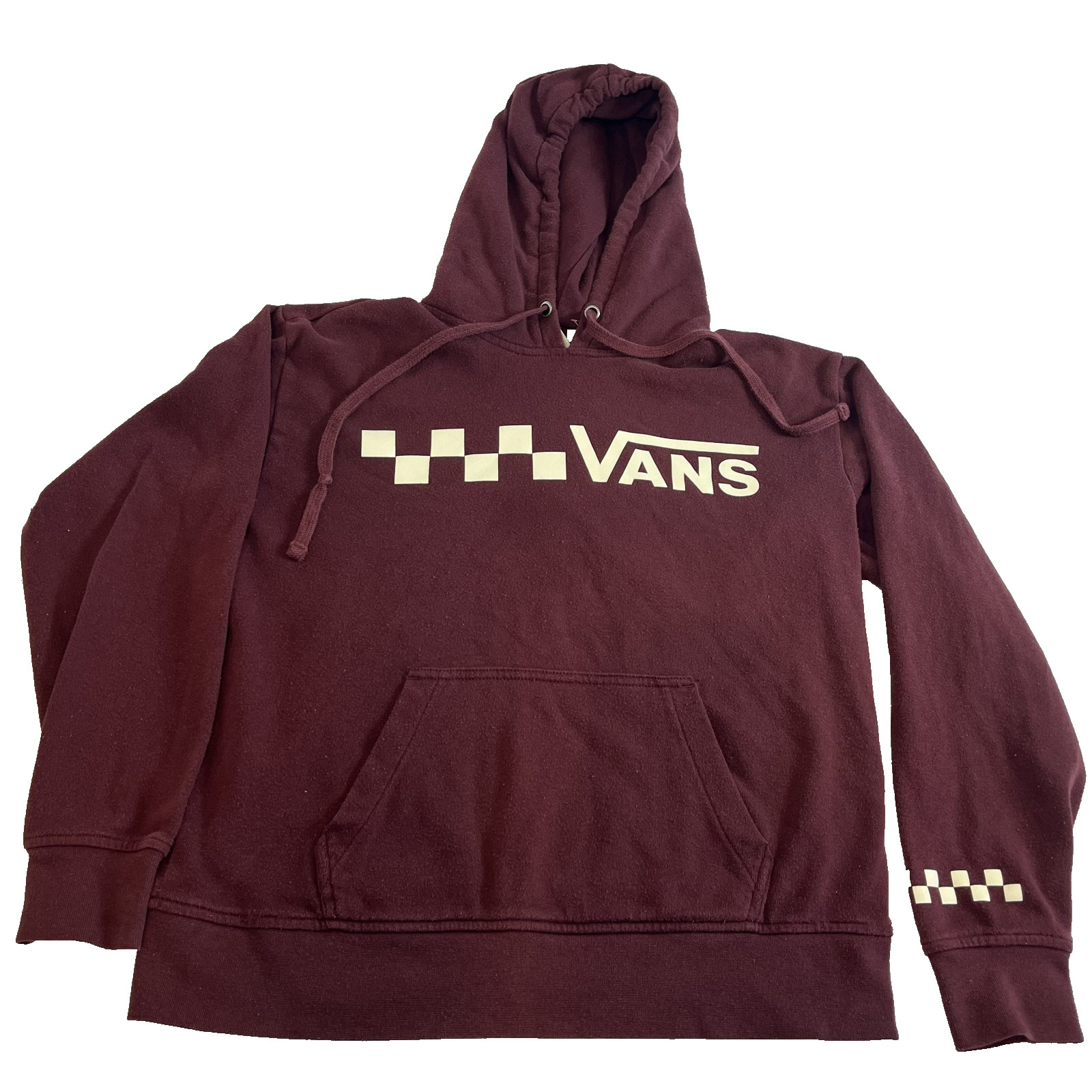 Vans Checkered Logo Pullover Hoodie Maroon Skate Streetwear Size XS