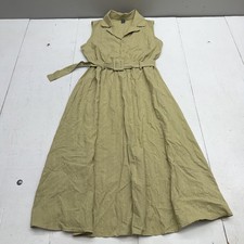 SheIn Dress Womens M Green Sleeveless Collared Belted Shirt Maxi Cotton