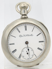ELGIN 5696835 GRADE 73, 18s 7j POCKET WATCH DUEBER SILVERINE RUNS FR 
