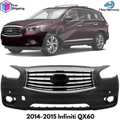 Front Bumper Cover Paintable & Grille Assembly Kit For 2014-2015 Infiniti QX60