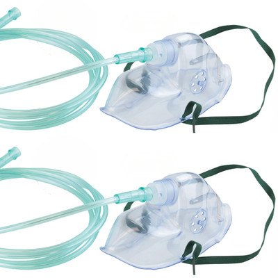 Medium Concentration Elongated Adult Oxygen Mask, 7' Tubing, Standard - 2 Pack