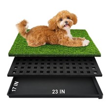 Dog Grass Pad with Tray, 23''X17'' Small Artificial Turf Grass Potty, Reusabl...
