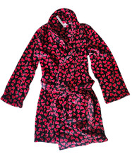 NEW VICTORIA  S SECRET COZY PLUSH SHORT ROBE BLACK RED HEARTS MEDIUM/LARGE M/L