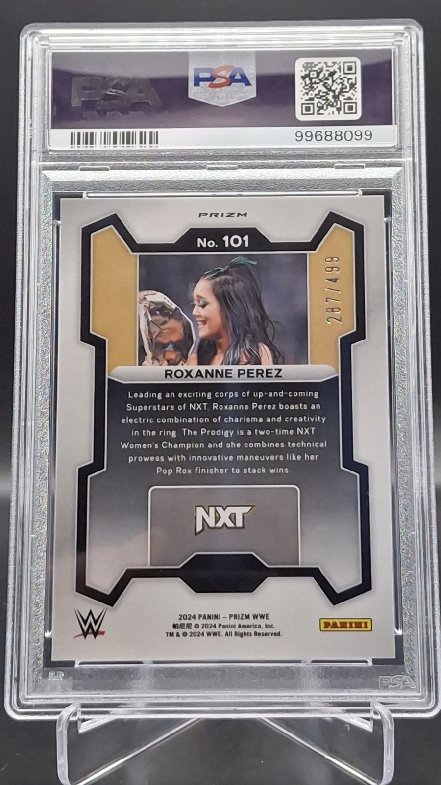 Roxanne Perez 2024 Panini Prizm WWE Pulsar Prizm /499 PSA 10 GEM MT #101 view 2