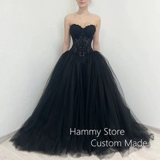 Gothic Wedding Dress Sweetheart Applique Ball Gown Bride Dresses Mariee Black