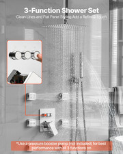 VEVOR Shower Faucet Set, 10 Inch Ceiling Mount Rainfall Shower System with 6 Bod