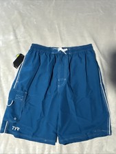 NWT Mens TYR Aqua Blue Solid Print Size Large Challenger Board Shorts 40