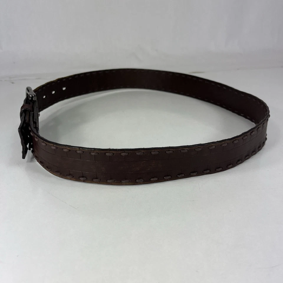 Cinturón ancho de cuero con cordones marrón - talla 35 Foto 3 de 4