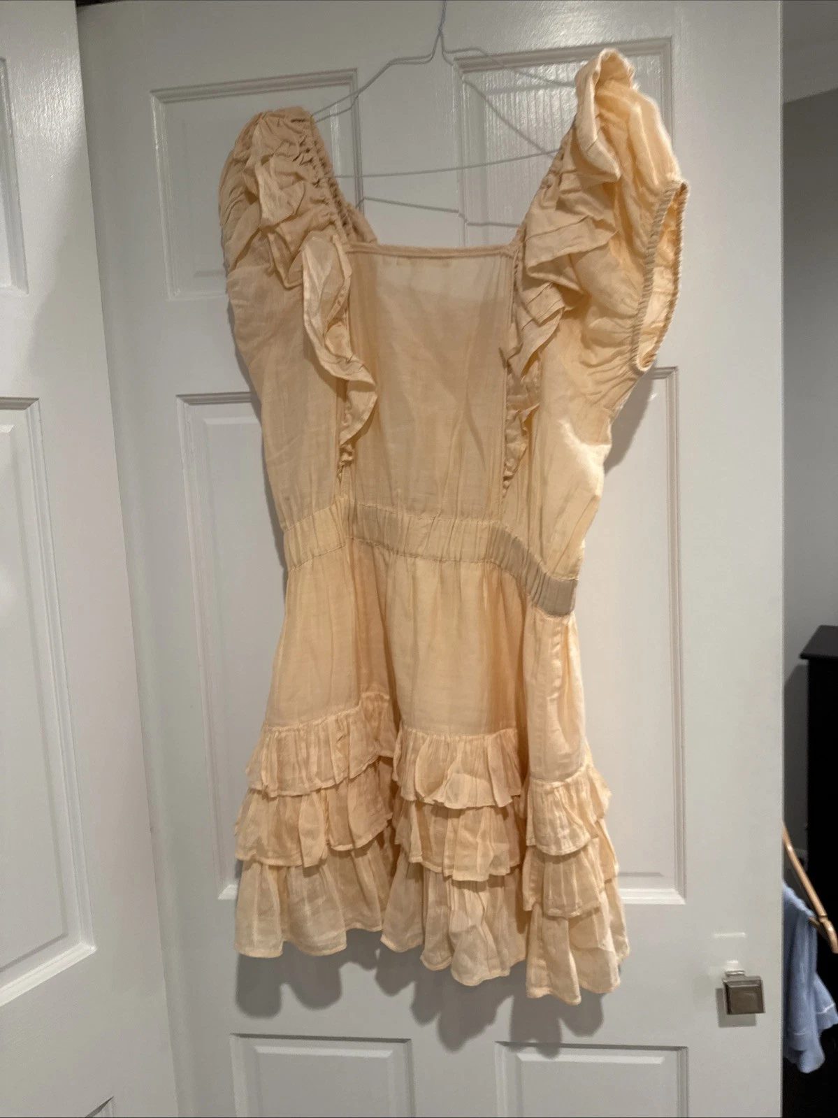 PALM ANGELS LoveShackFancy Avorio Mini Abito Increspato Seta Cotone Beige Arancione Donna Grande