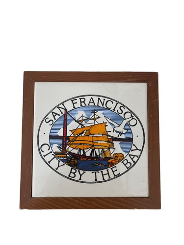 Vintage San Francisco Stadt an der Bucht Keramikfliese Untersetzer Wandrelief Segeln Sh - Bild 1 von 3