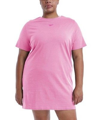 Reebok Plus Size T-Shirt Dress Women 1X Pink Cotton Short Sleeve Pullover FTS706