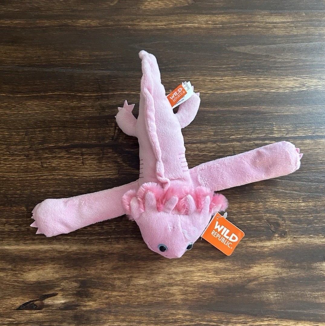 Wild Republic Axolotl Wrist Hugger Snap Bracelet Plush Toy 10” NEW