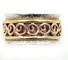 Three Tone Meditation Spinner 925 Solid Sterling Silver Band Ring Sz 7,
