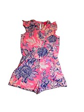 Lilly Pulitzer Kids Pink Floral Sun Drenched Romper Cotton Size L 10/12 New