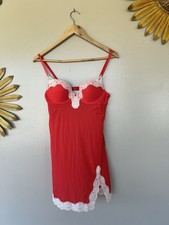 Victoria's Secret Red Push-up Bra Chemise Slip Lace Nightgown 36B EUC