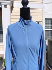 90 degree periwinkle blue women's stretchy bike shirt jacket zip front L NWT