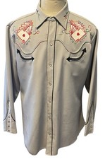 H Bar C Mens Royal Flush Embroidered Gray Pearl Snap Western Shirt Sz 2X USA