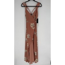 LULUS ALL MINE RUSTY ROSE FLORAL PRINT HIGH LOW WRAP DRESS XS NWT WEDDING GUEST