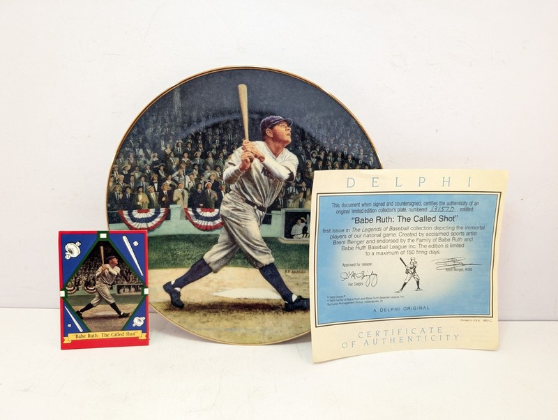 1992 Babe Ruth "The Called Shot" Collector's Plate #13157D W/ COA & Trading Card