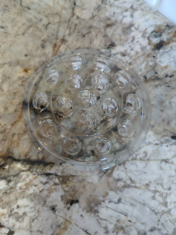 Vintage Clear Glass Flower Frog 5 inch Diameter 16 Hole Excellent