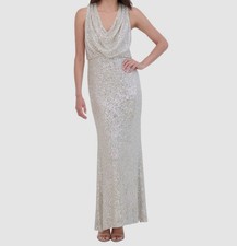 Eliza J Women's Silver Sequins Cowlneck Sleeveless Gown Dress Size 6