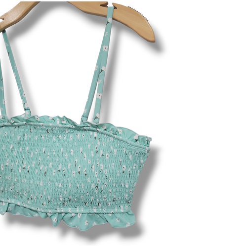 Damen blau Blumenmuster gesmokt Rüschen Röhre Bandeau Bademode Bikini Oberteil - XL - Bild 5 von 8