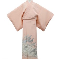 Japanese Vintage Kimono Colored Tomesode Silk Crane Made in Japan eb-2003